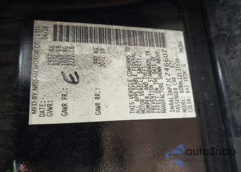 2018 Nissan Altima 2.5 Sv z USA, uszkodzony, nr VIN 1N4AL3AP7JC246607